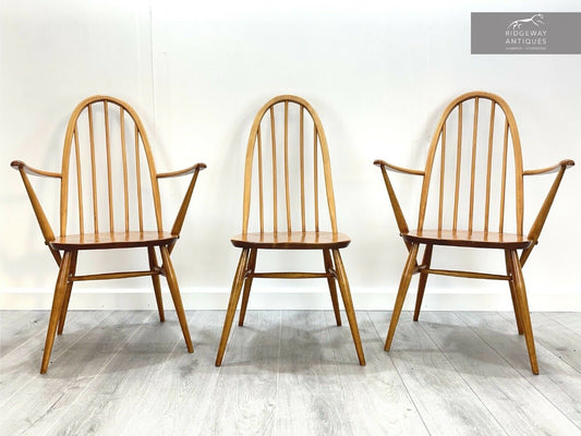 Ercol Quaker 365 & 365a, Set Of 3 Retro Dining Chairs