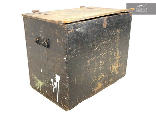 Antique - Painted Black Pine Box / Trunk