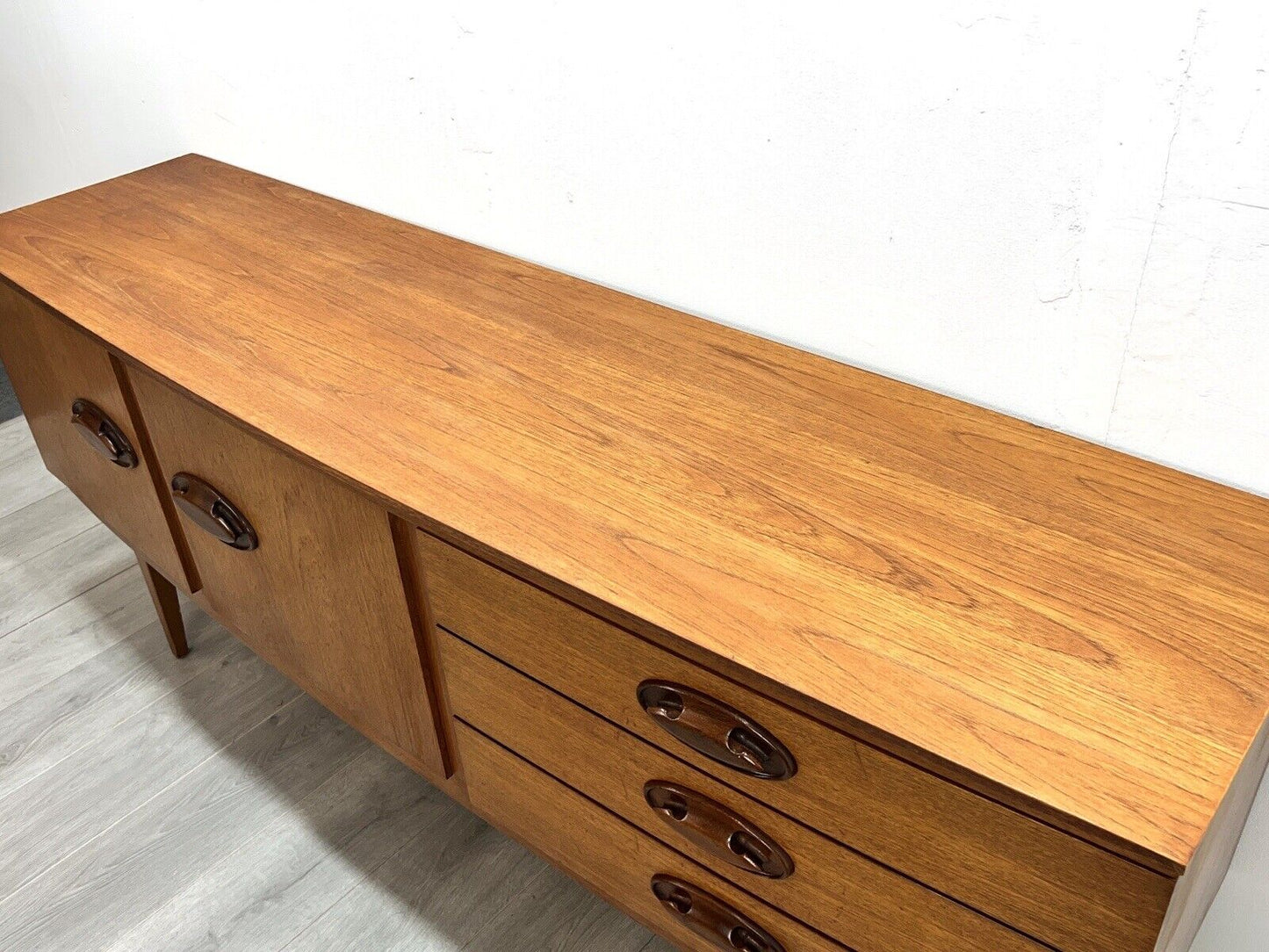 Beautility, Mid Century Bow Fronted Teak Sideboard