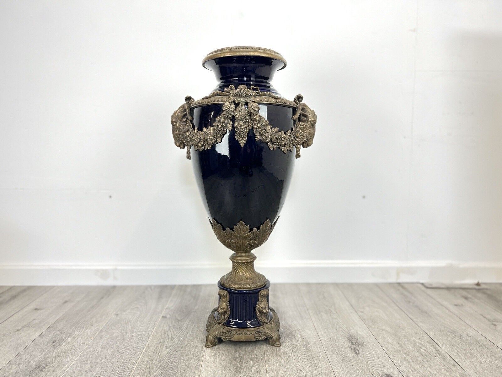 Cobalt Blue Porcelain & Bronze Floor Urn