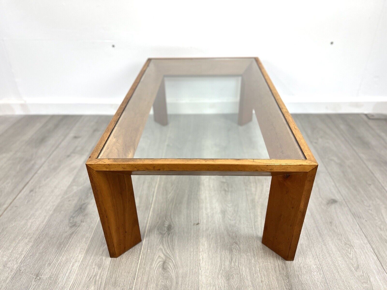 Vintage Cherry Wood and Glass Coffee Table