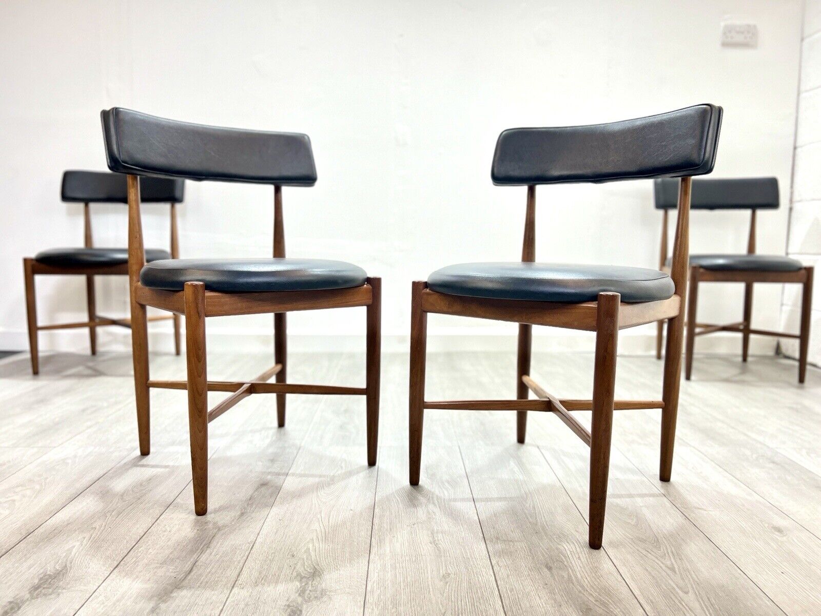 G Plan Fresco, Mid Century Set of 4 Teak and Leatherette Dining Chairs