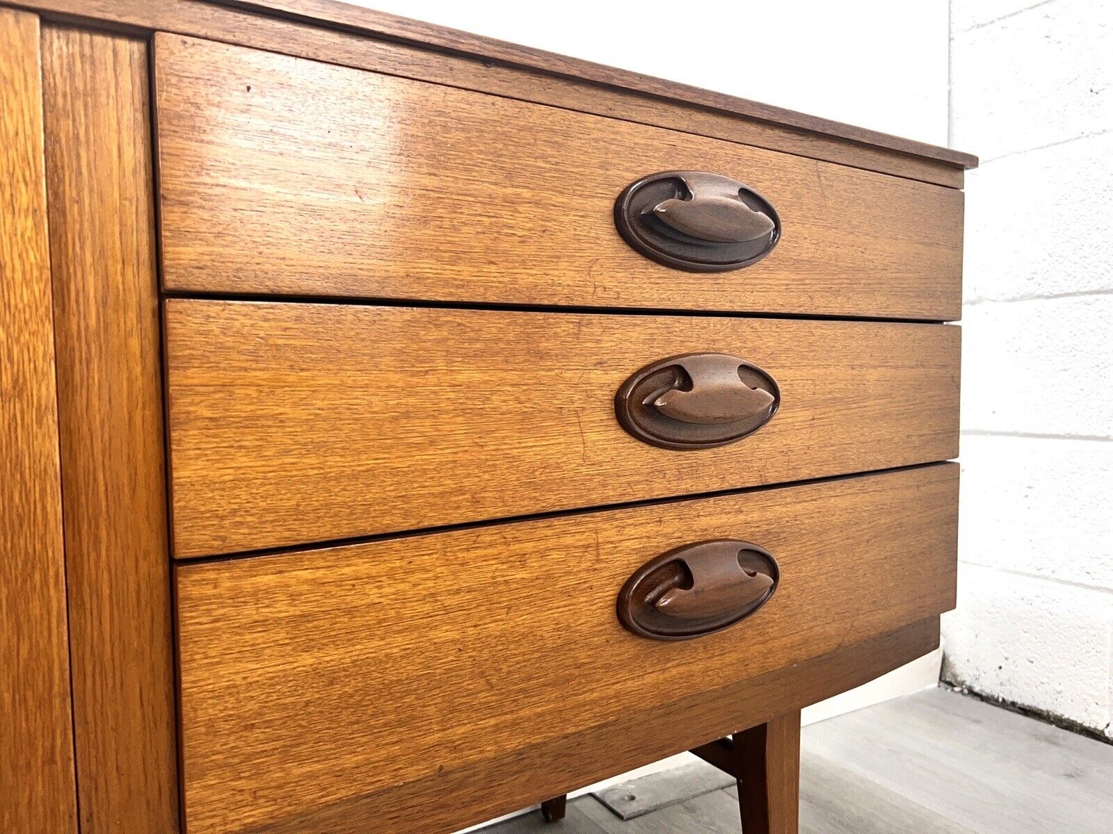 Beautility, Mid Century Bow Fronted Teak Sideboard