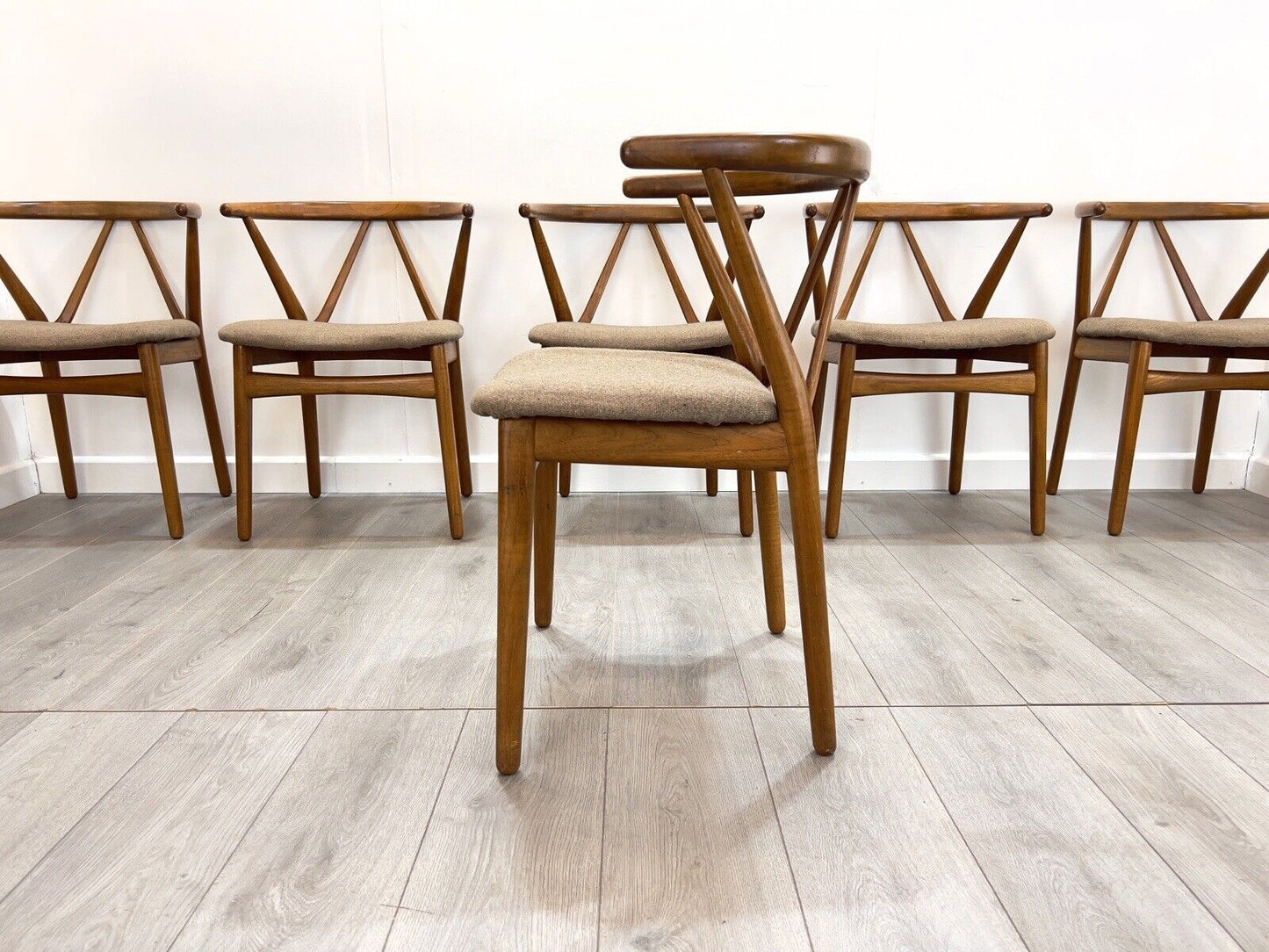 Set of 6, Henning Kjaernulf for Bruno Hansen, Wishbone Dining Chairs