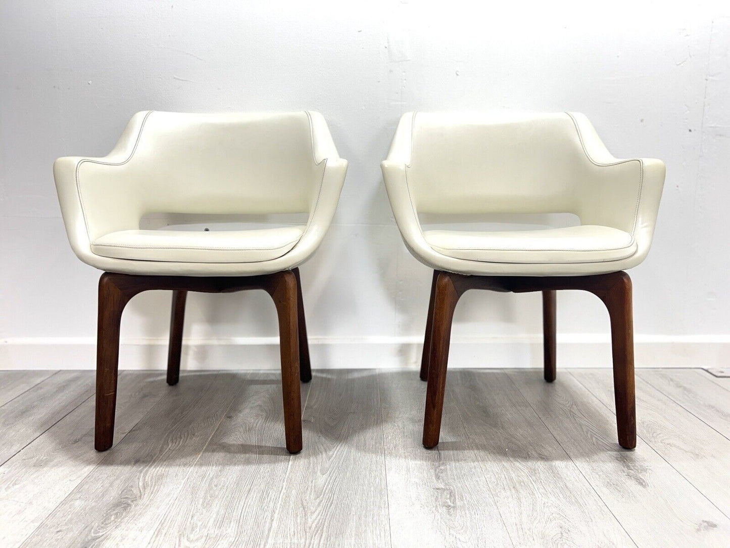 Pair of Danish De Luxe Kilta White Leather and Teak Dining Chairs