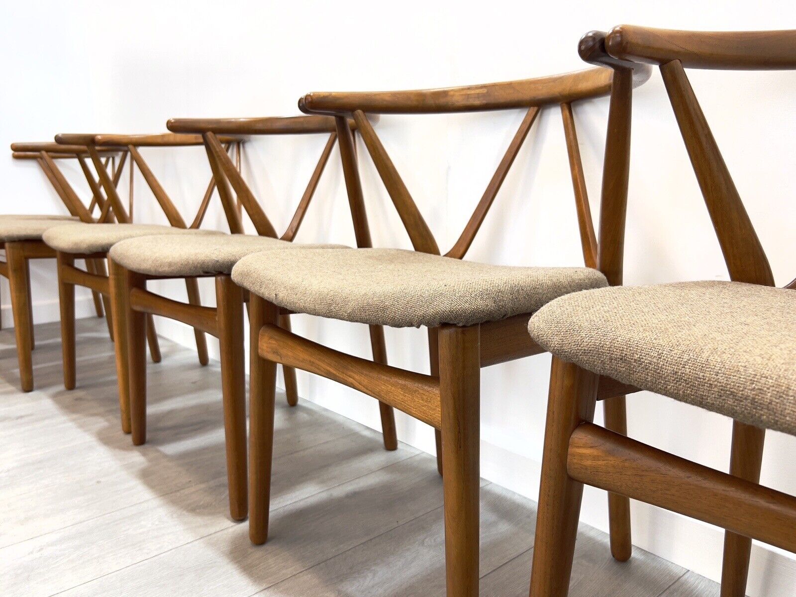 Set of 6, Henning Kjaernulf for Bruno Hansen, Wishbone Dining Chairs