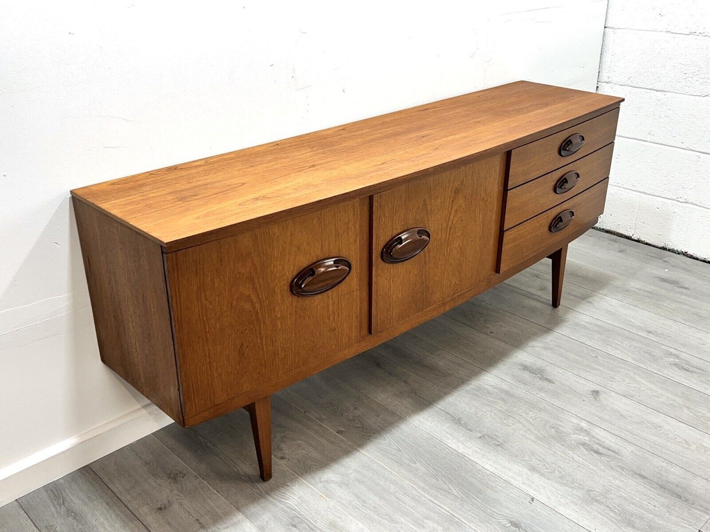 Beautility, Mid Century Bow Fronted Teak Sideboard