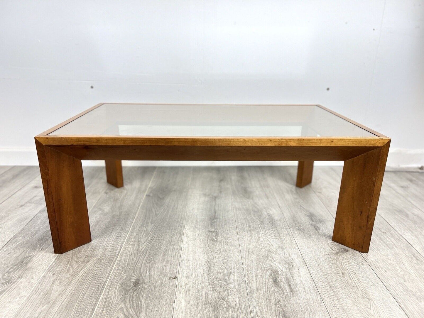 Vintage Cherry Wood and Glass Coffee Table