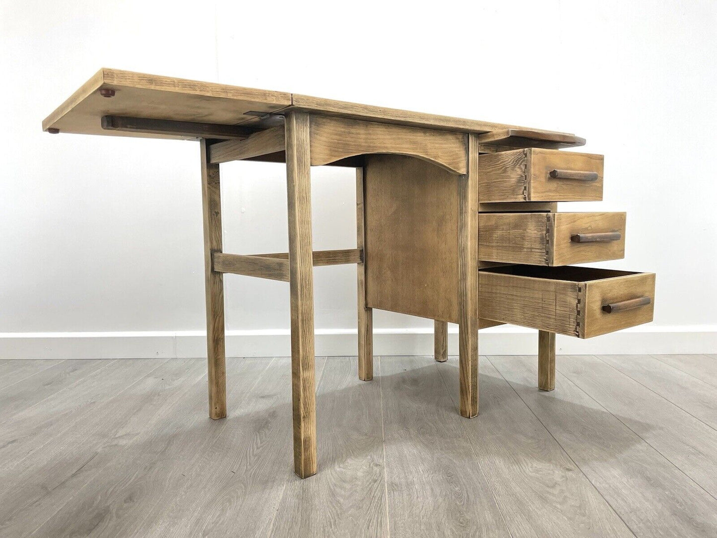 Vintage / Mid Century, Stripped Oak Drop Leaf Office Desk