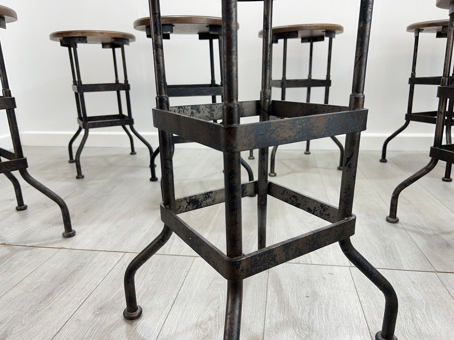 Industrial, Factory / Workshop Iron and Mahogany Stool