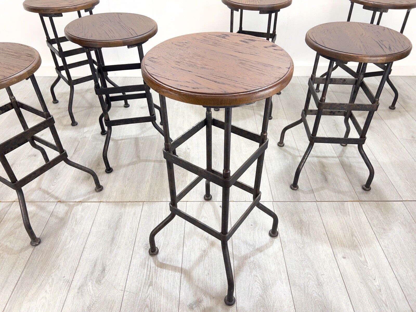 Industrial, Factory / Workshop Iron and Mahogany Bar Stool