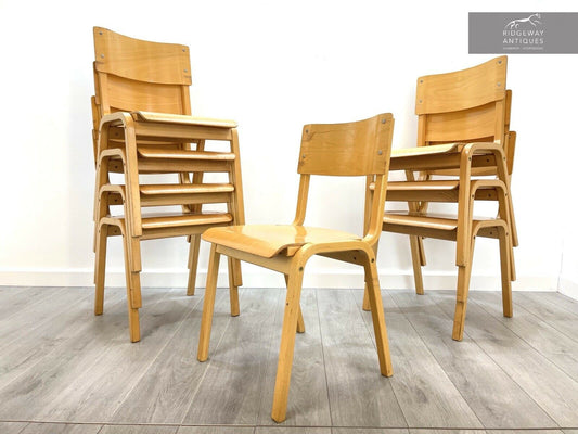 Vintage Plywood Stacking Adult Size School Chairs - 8 Available
