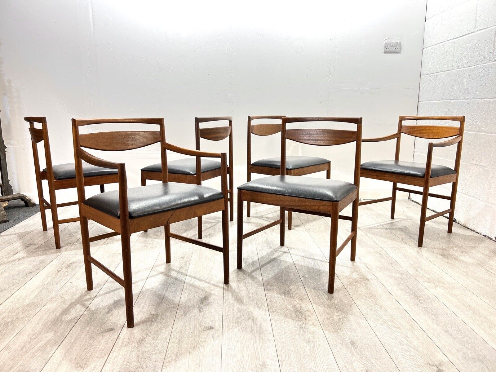 Mcintosh, Set of 6, Mid Century Teak Dining Chairs Including 2 Carvers