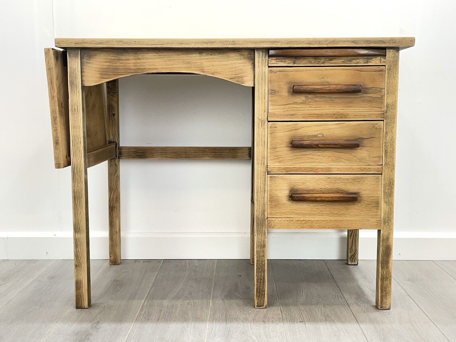 Vintage / Mid Century, Stripped Oak Drop Leaf Office Desk