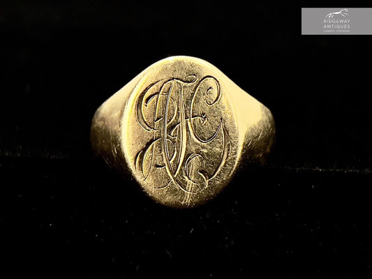 9ct Yellow Gold, Gents Signet Ring with Monogram, Size V