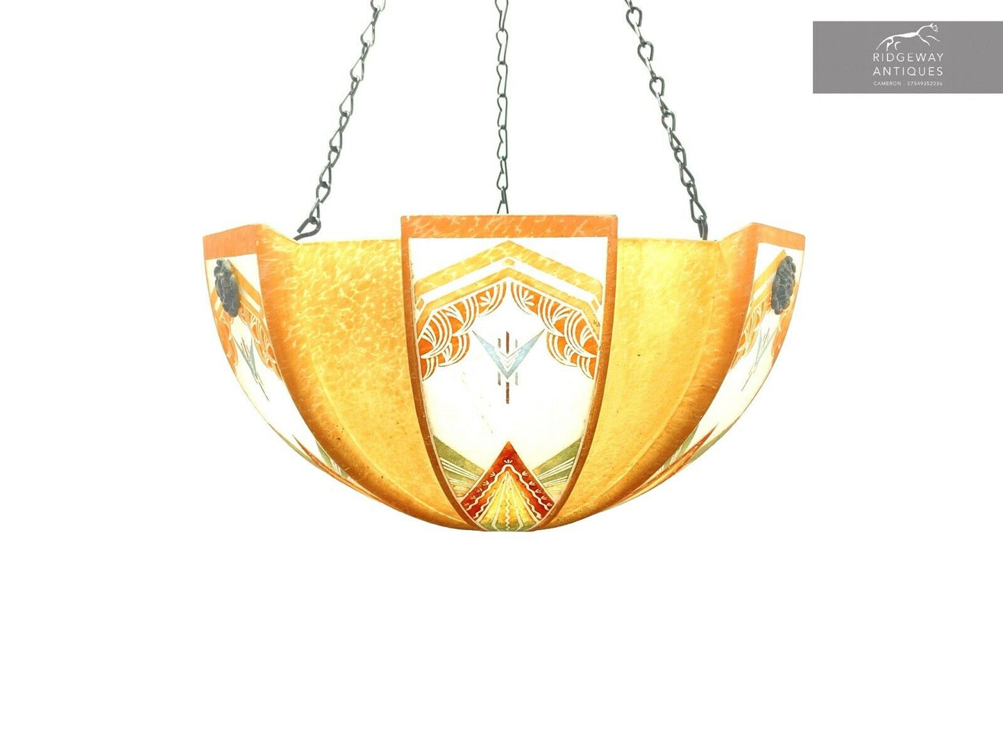 Art Deco, Coloured Glass Ceiling Light Shade / Bowl & Chain