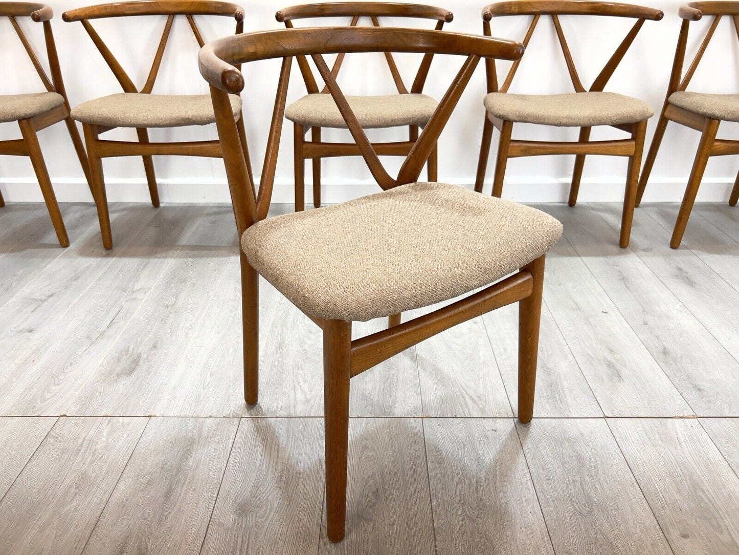 Set of 6, Henning Kjaernulf for Bruno Hansen, Wishbone Dining Chairs