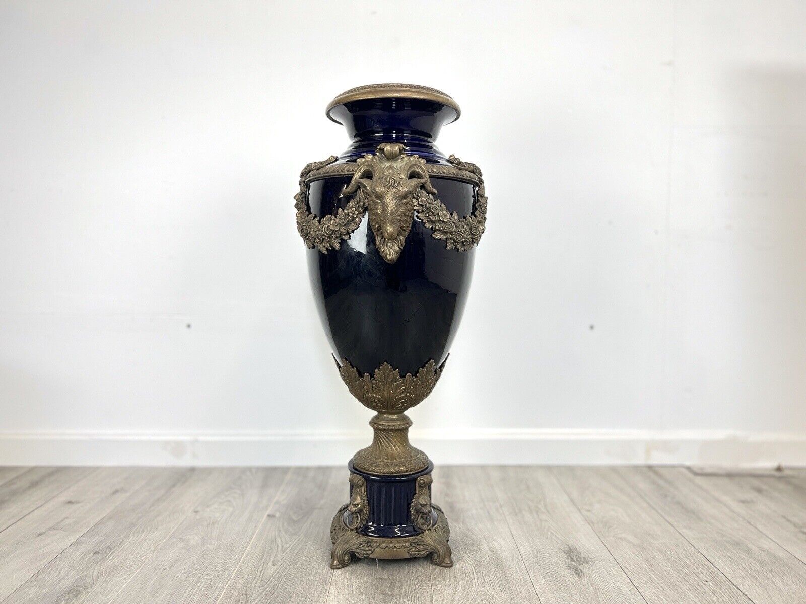 Cobalt Blue Porcelain & Bronze Floor Urn