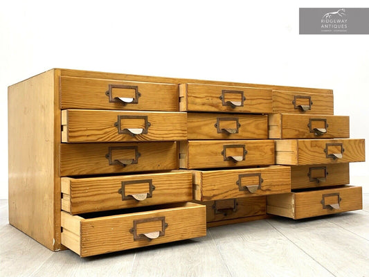 Industrial, Pine,15 Drawer Index Cabinet / Set of Drawers
