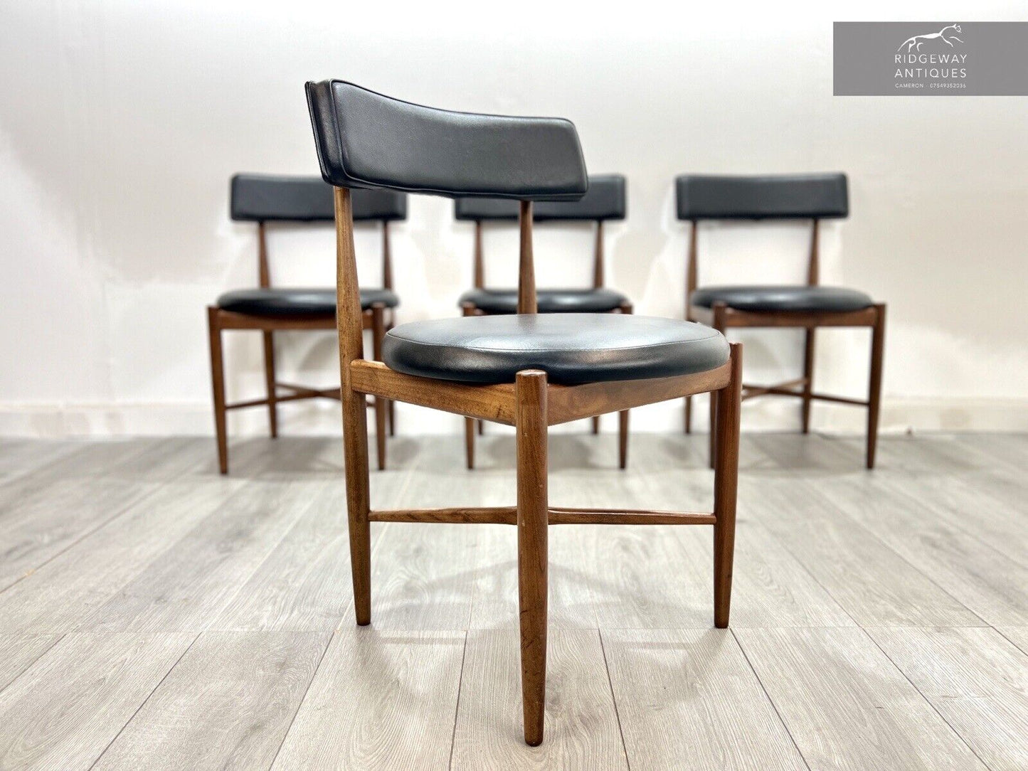 G Plan Fresco, Mid Century Set of 4 Teak and Leatherette Dining Chairs