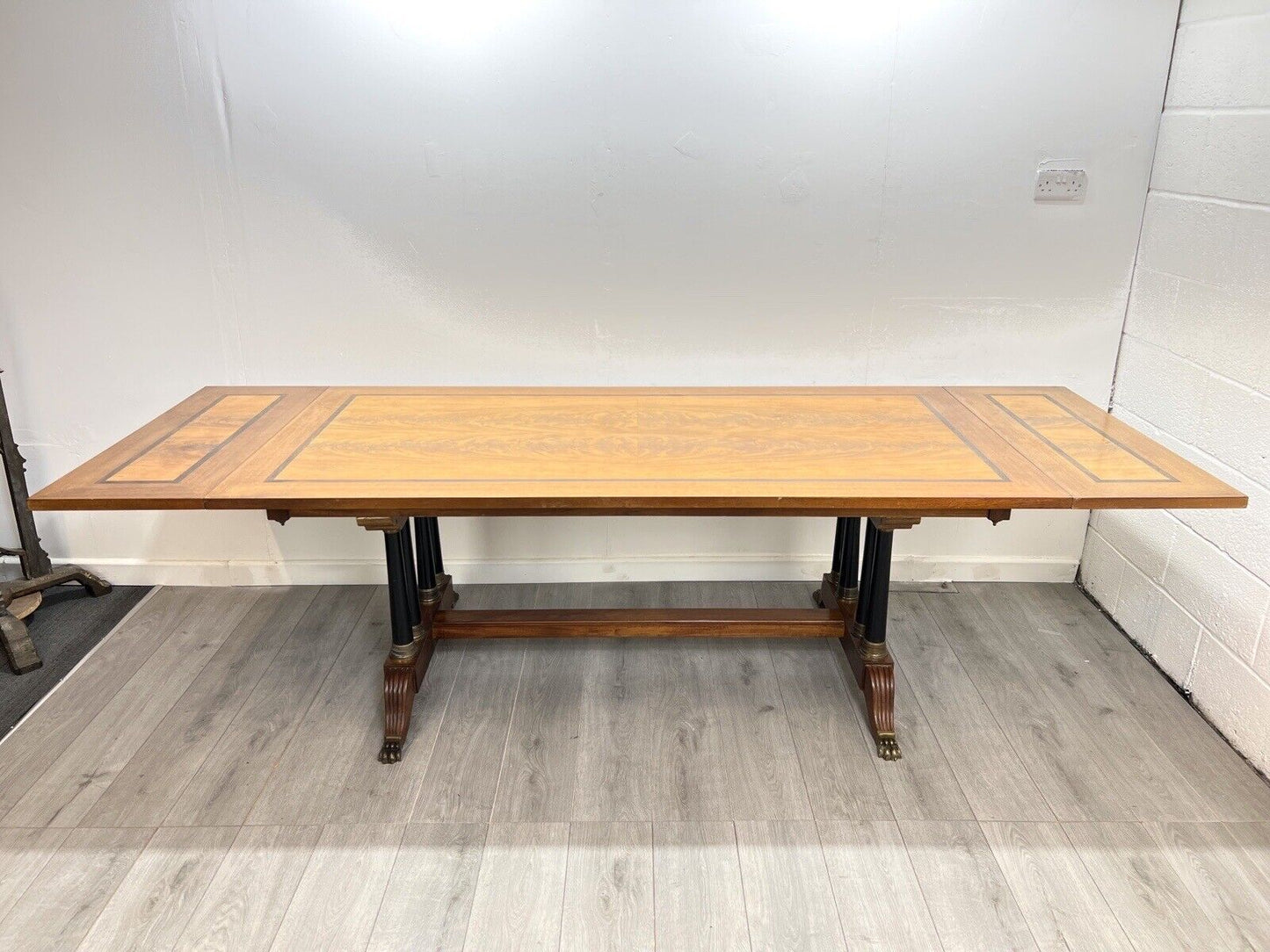 Empire Style, Extending Dining Table with Ebonised Pillars and Brass Details