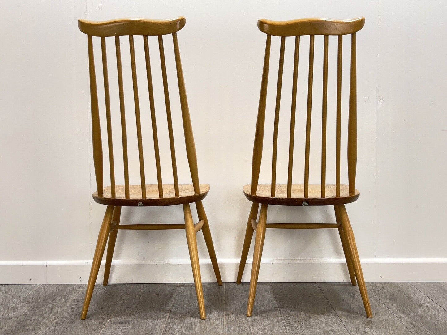 Pair of Ercol Goldsmith, Model 369, Elm Dining Chairs - Blue Label