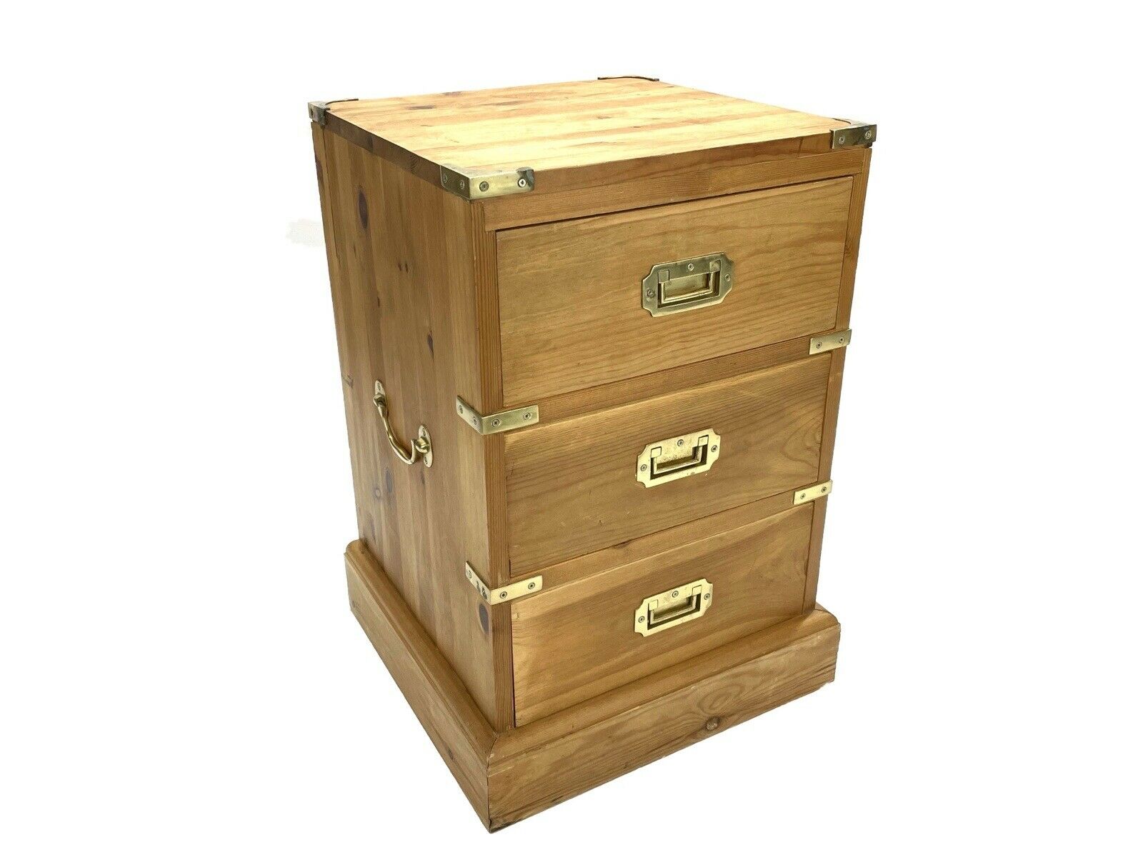 Campaign / Military Style, Brass Bound Pine Bedside Table / Drawers