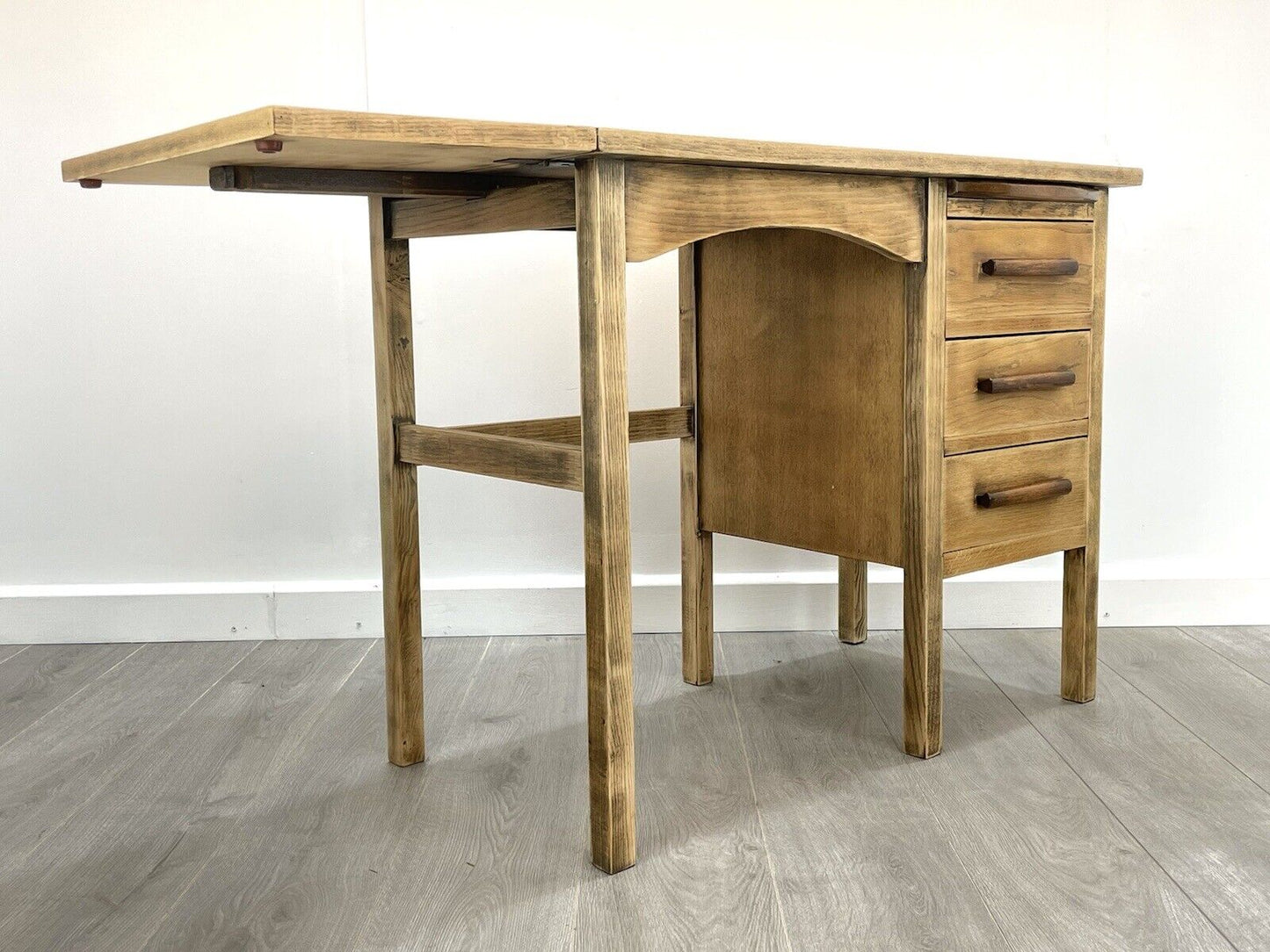 Vintage / Mid Century, Stripped Oak Drop Leaf Office Desk