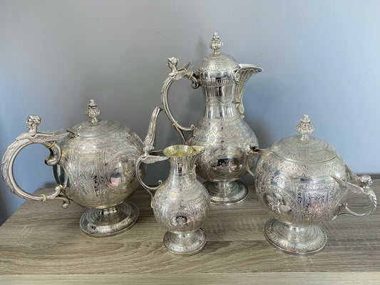 Stunning 4 Piece Silver Tea Set By George & Michael Crichton, Edinburgh 1876/77