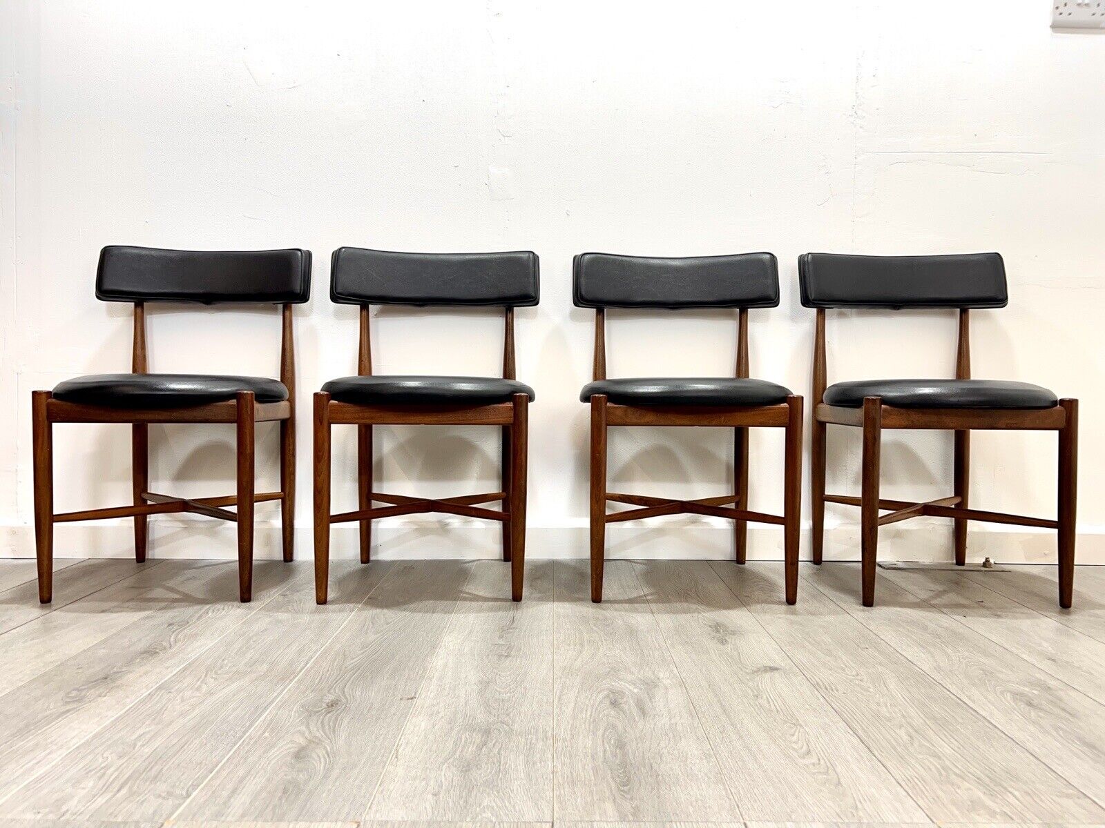 G Plan Fresco, Mid Century Set of 4 Teak and Leatherette Dining Chairs