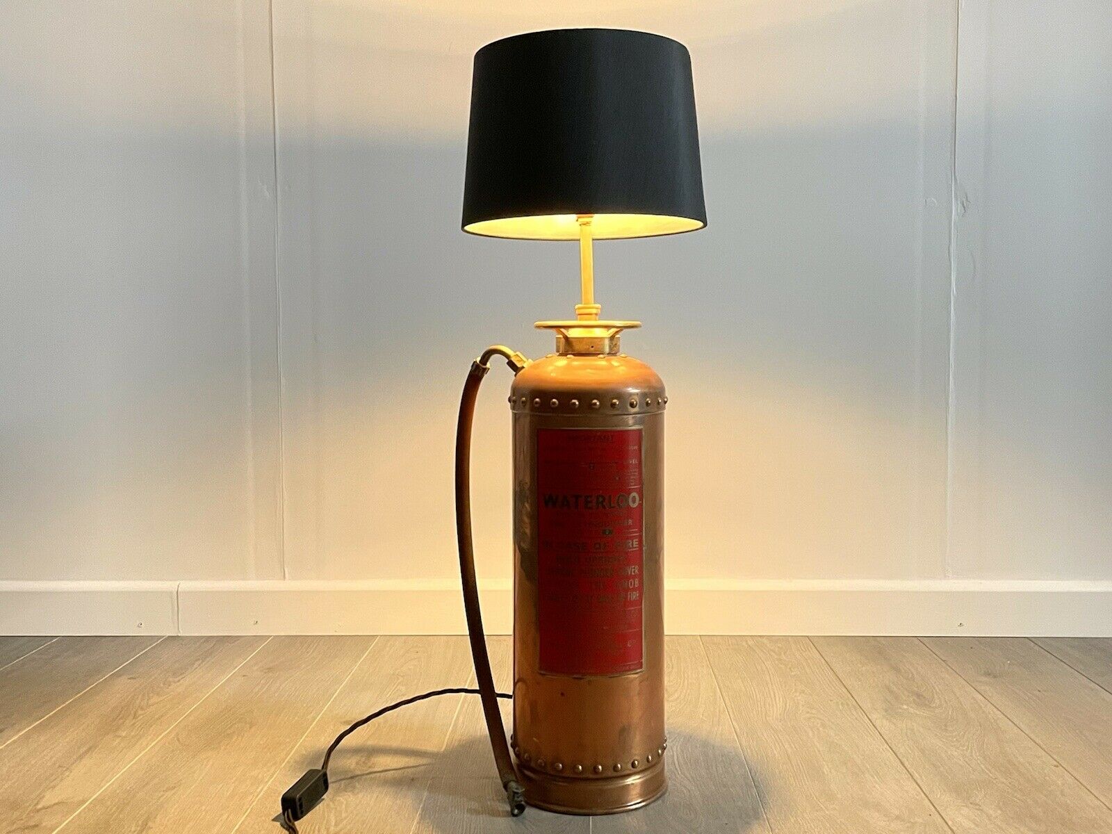 Waterloo, Copper Fire Extinguisher Lamp with Twist Flex, Shade & Edison Bulb