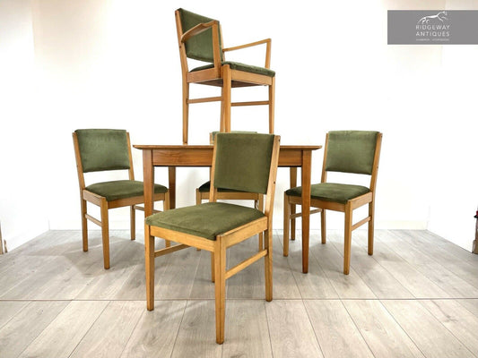 Gordon Russell, Mid Century Dining Table and 4 Chairs + 1 Carver