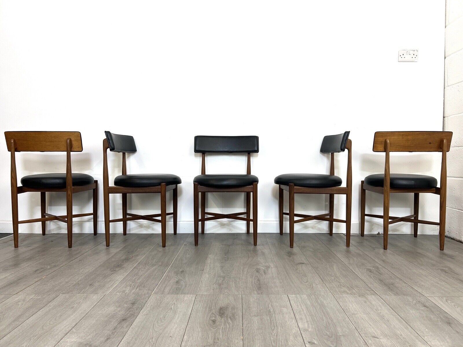 G Plan Fresco, Mid Century Set of 5 Teak and Leatherette Dining Chairs