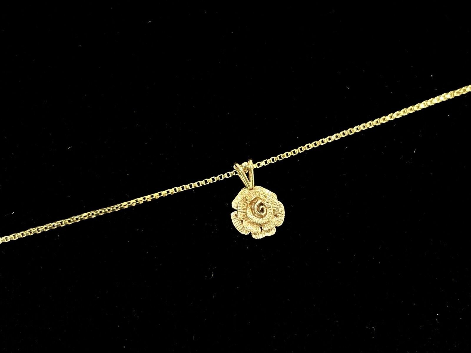 9ct Yellow Gold, Box Chain Necklace with Rose Pendant - 24.5”, 9.5g