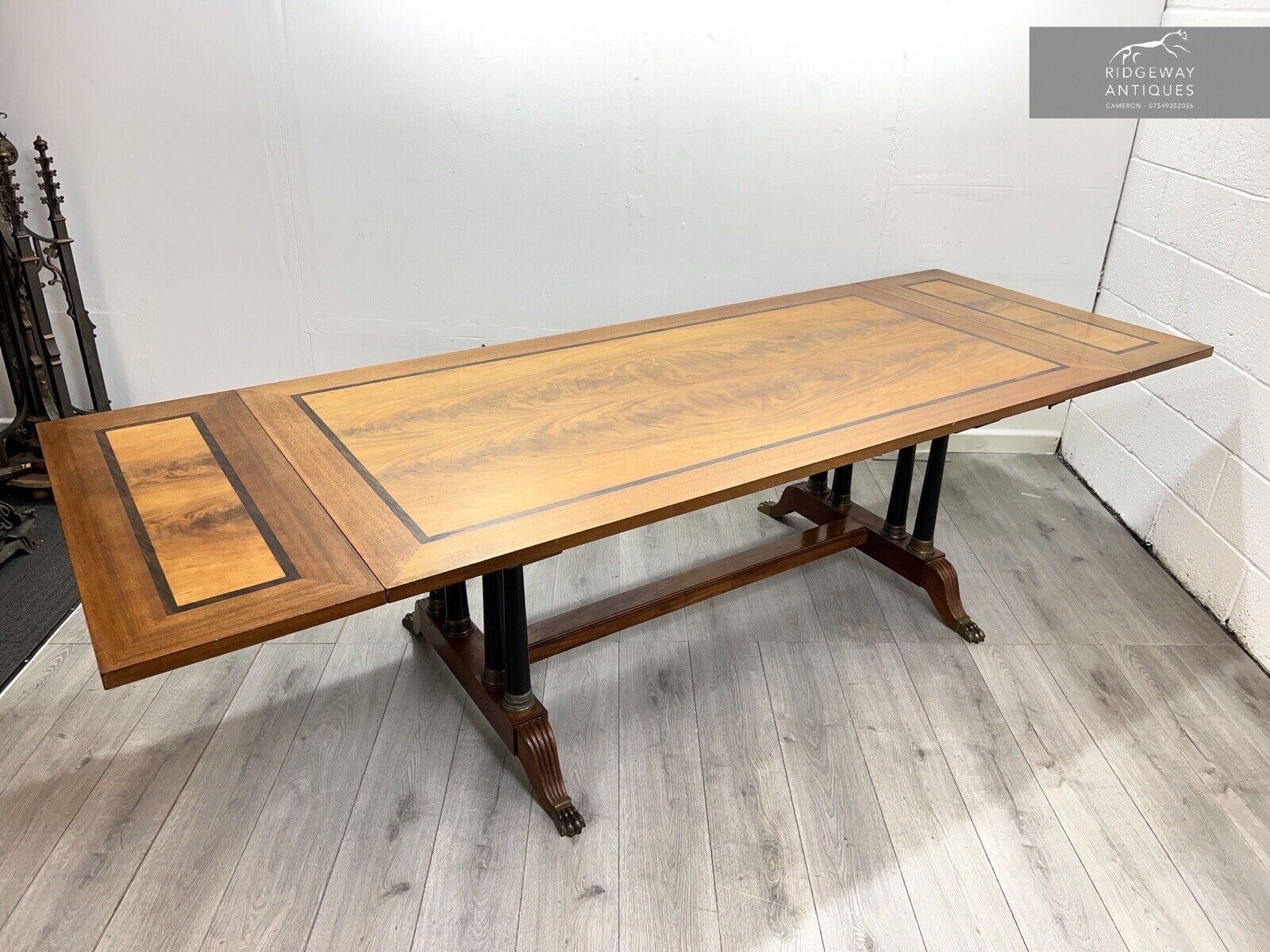 Empire Style, Extending Dining Table with Ebonised Pillars and Brass Details