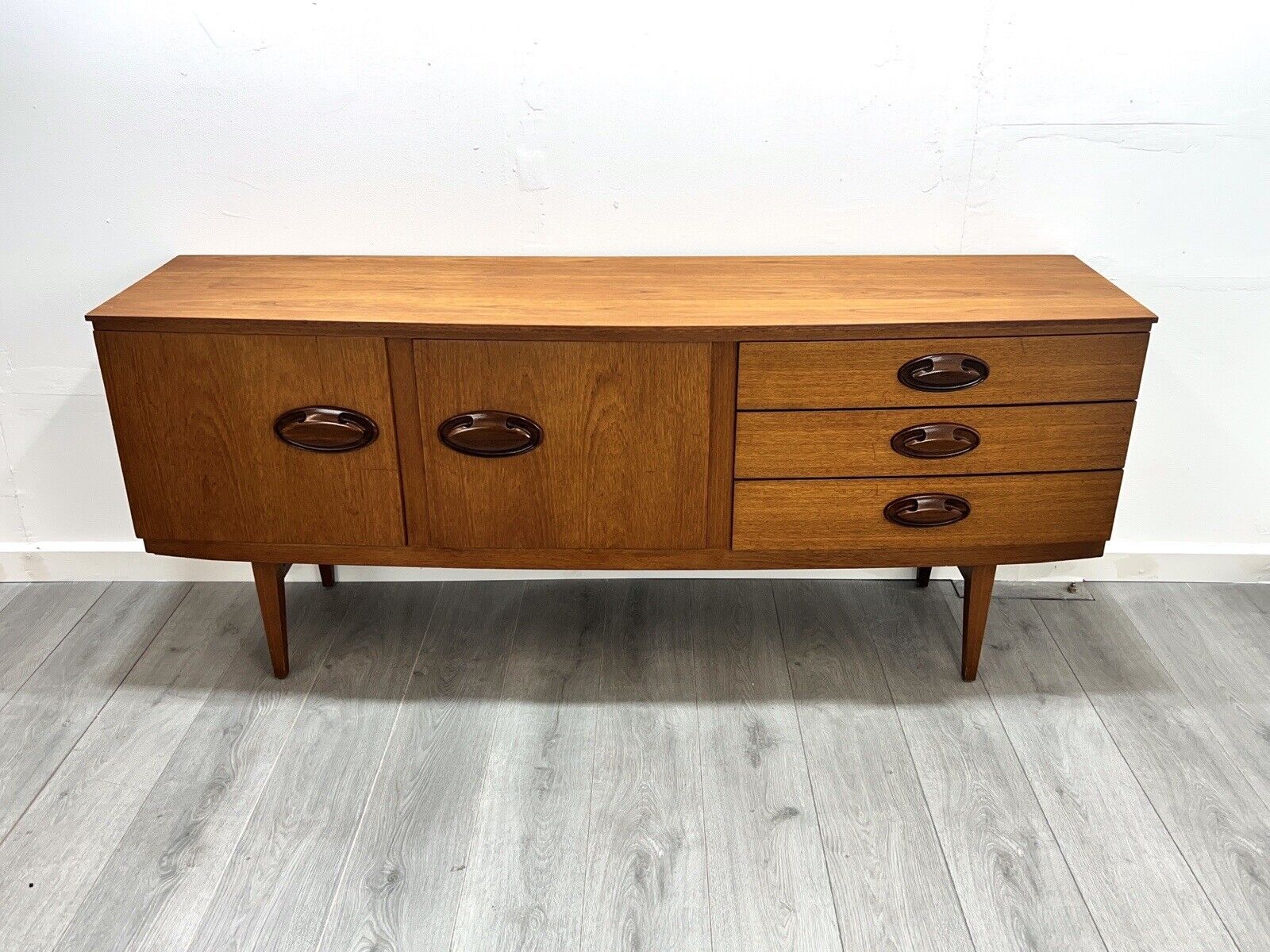 Beautility, Mid Century Bow Fronted Teak Sideboard