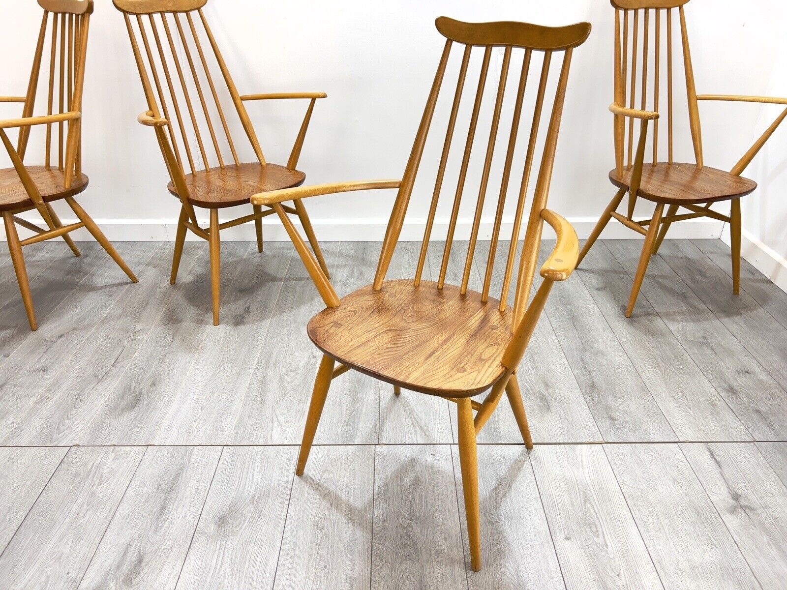 Ercol Goldsmith, Set of 4 Model 369A Mid Century Dining Chairs