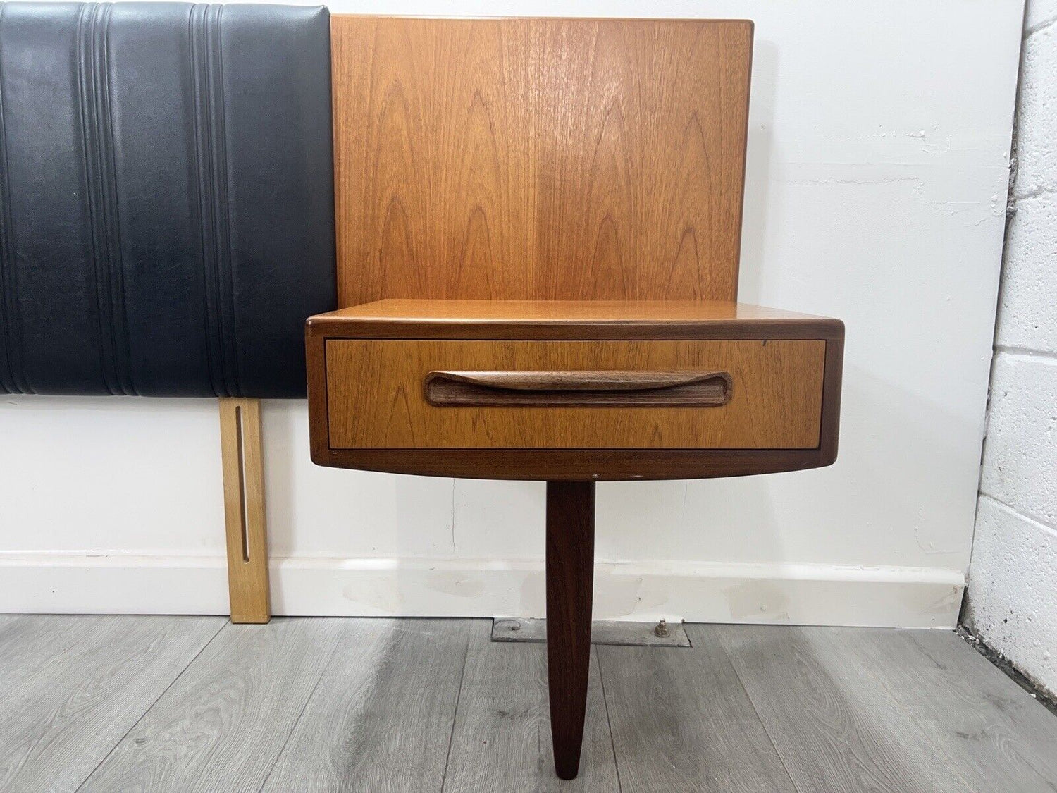 G Plan Fresco, Mid Century Teak and Leather Headboard with Drawers