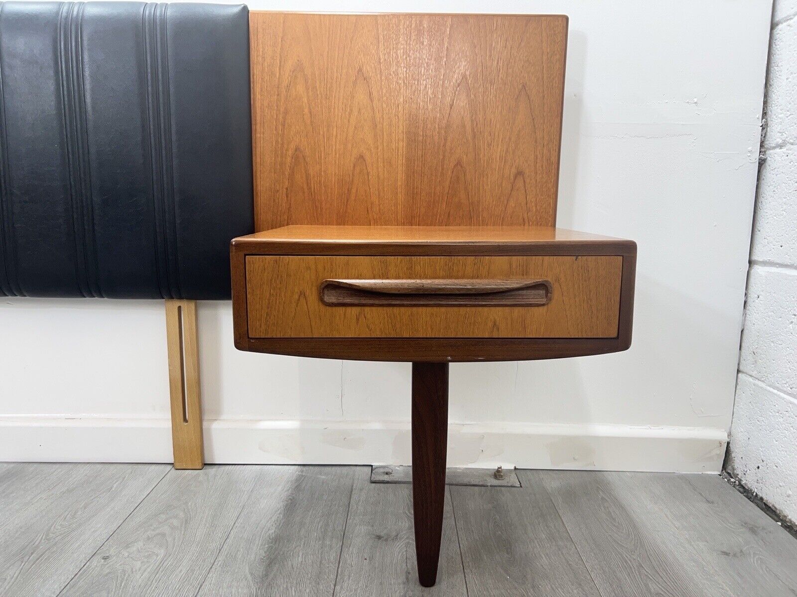 G Plan Fresco, Mid Century Teak and Leather Headboard with Drawers