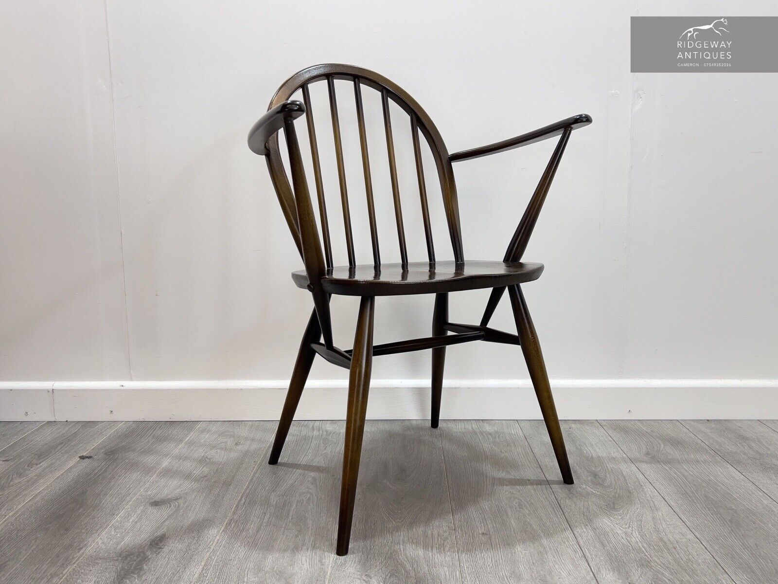 Ercol Model 370A, Mid Century Carver Dining Chair in Traditional Dark Elm