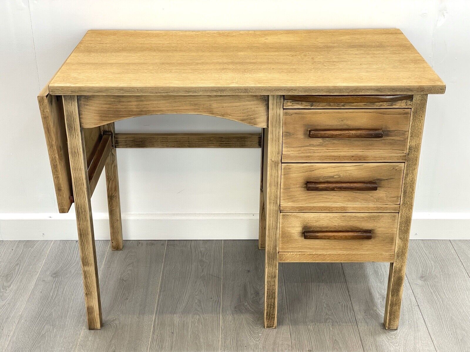 Vintage / Mid Century, Stripped Oak Drop Leaf Office Desk