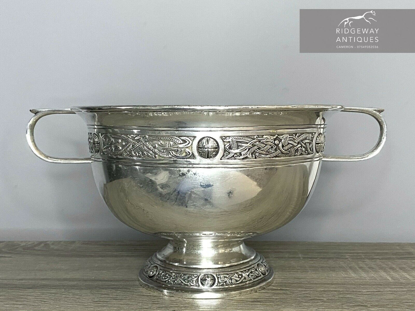 A Large Irish Celtic Revival Twin Handled Silver Bowl, Dublin 1909