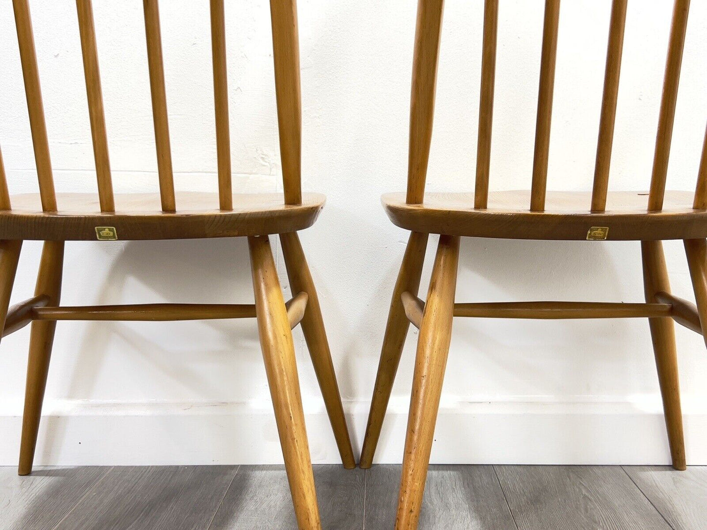 Ercol Quaker 365, Set Of 2 Mid Century Blue Label Dining Chairs.