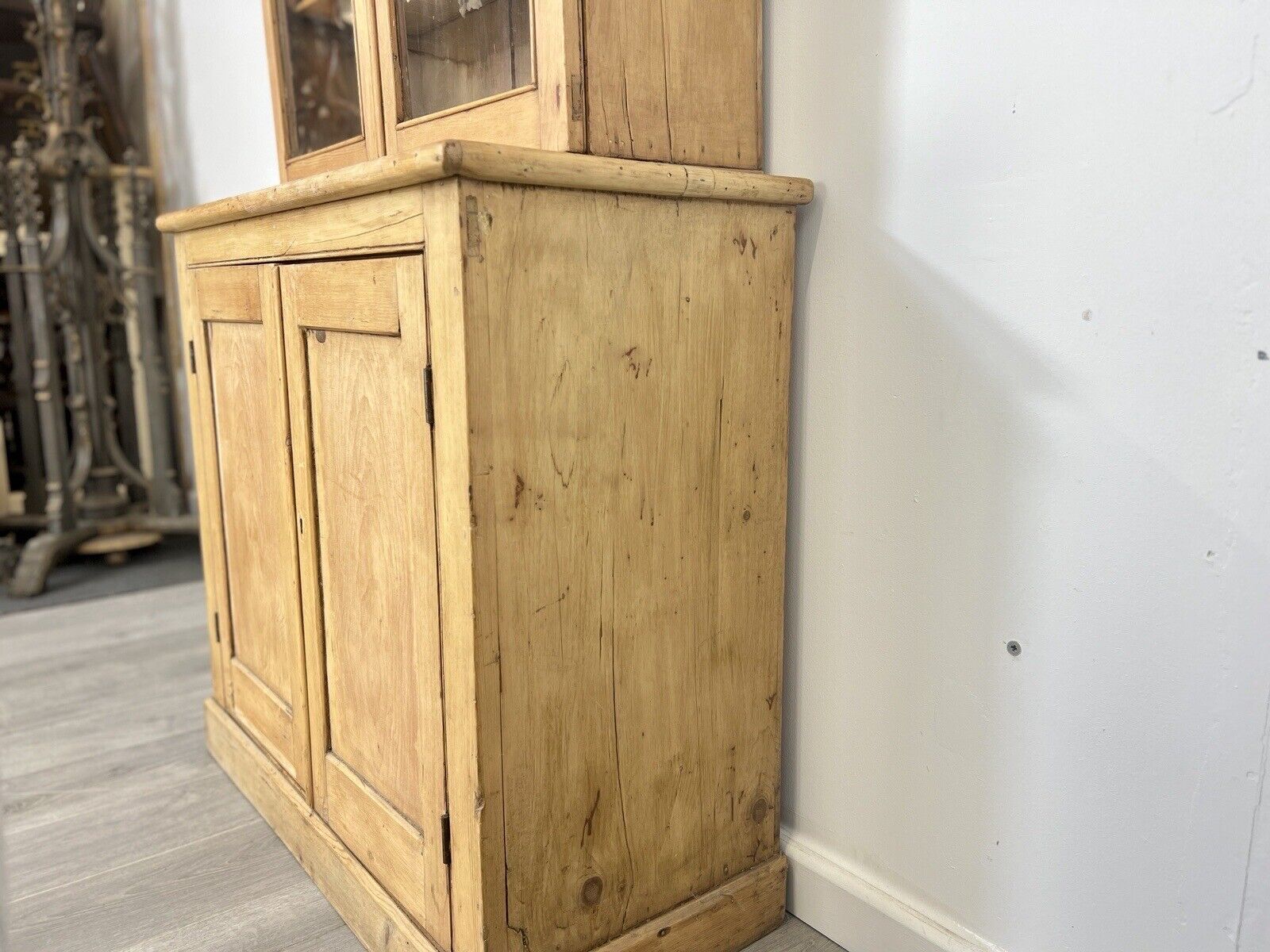 Waxed Pine, Glazed Display Cabinet and Cupboard