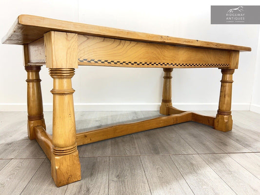 Arts and Crafts Style, 6ft Pine Refectory Table With Chevron Details