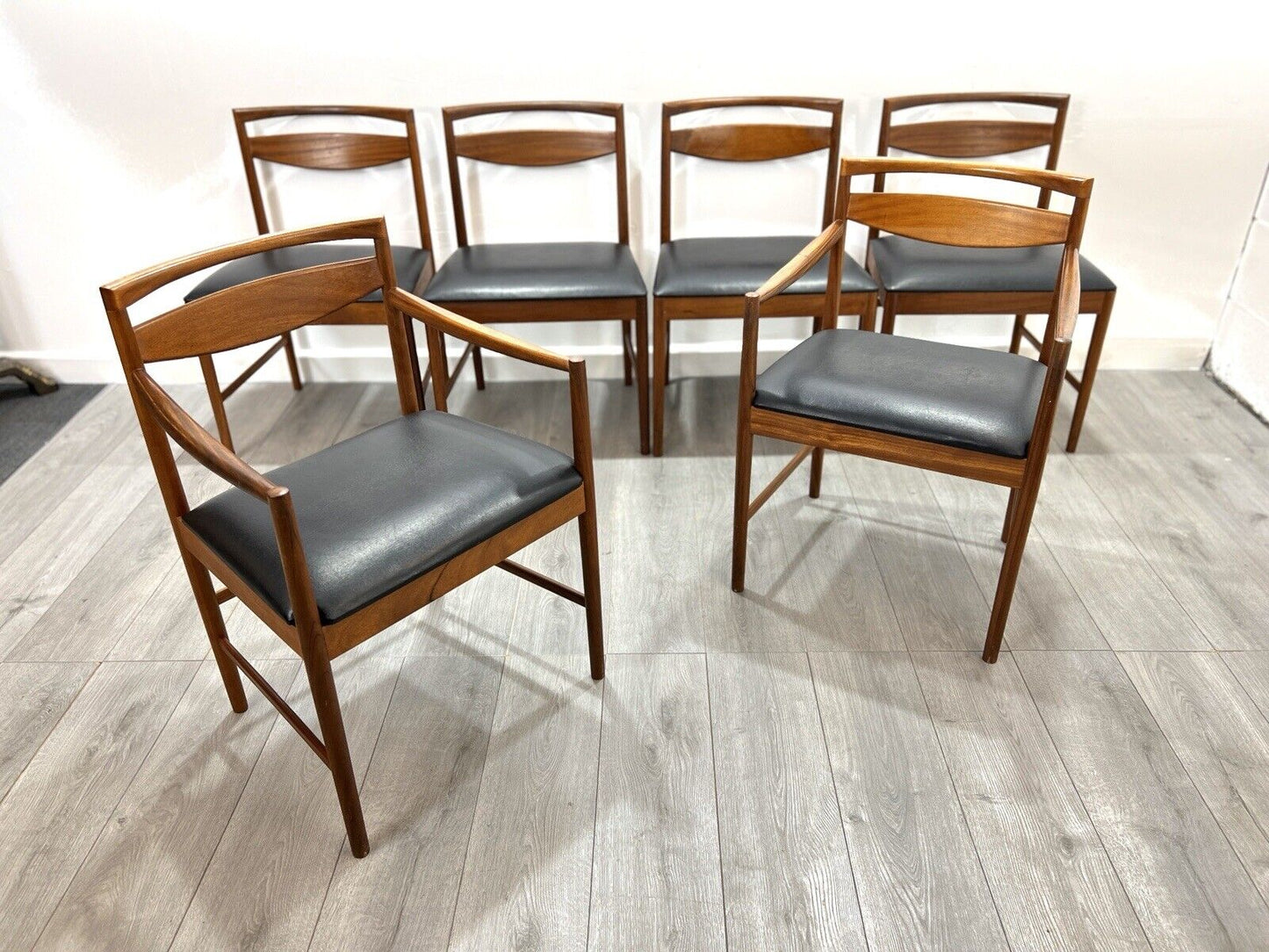 Mcintosh, Set of 6, Mid Century Teak Dining Chairs Including 2 Carvers
