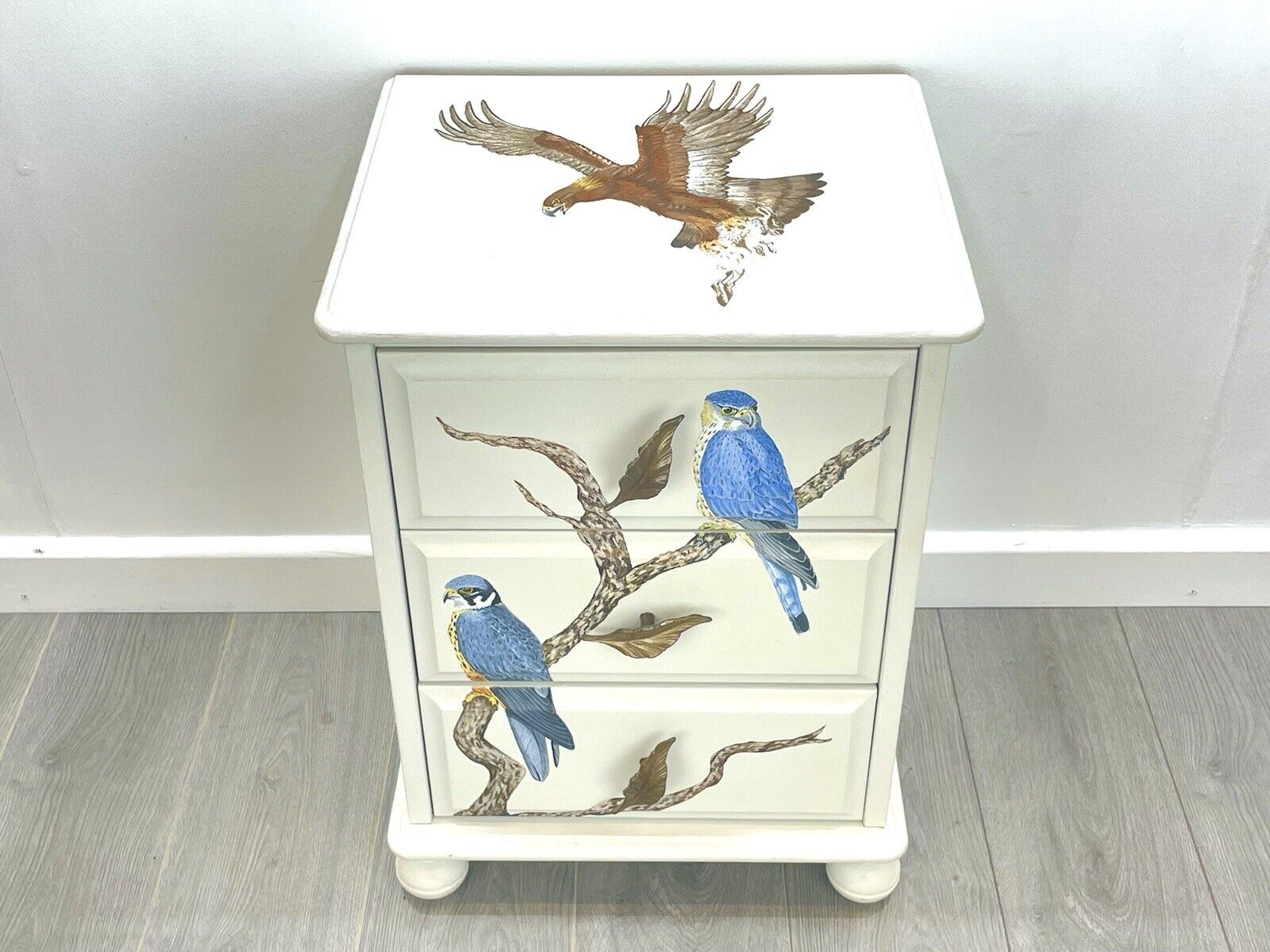 A Hand Painter Bedside Chest of Drawers With Birds of Prey, By Aileen Carash