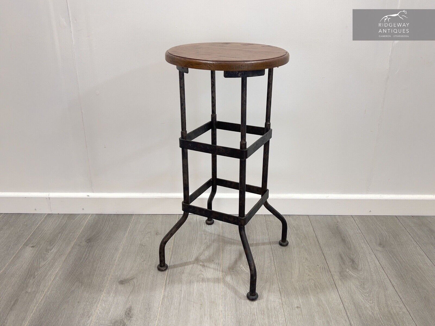 Industrial, Factory / Workshop Iron and Mahogany Bar Stool