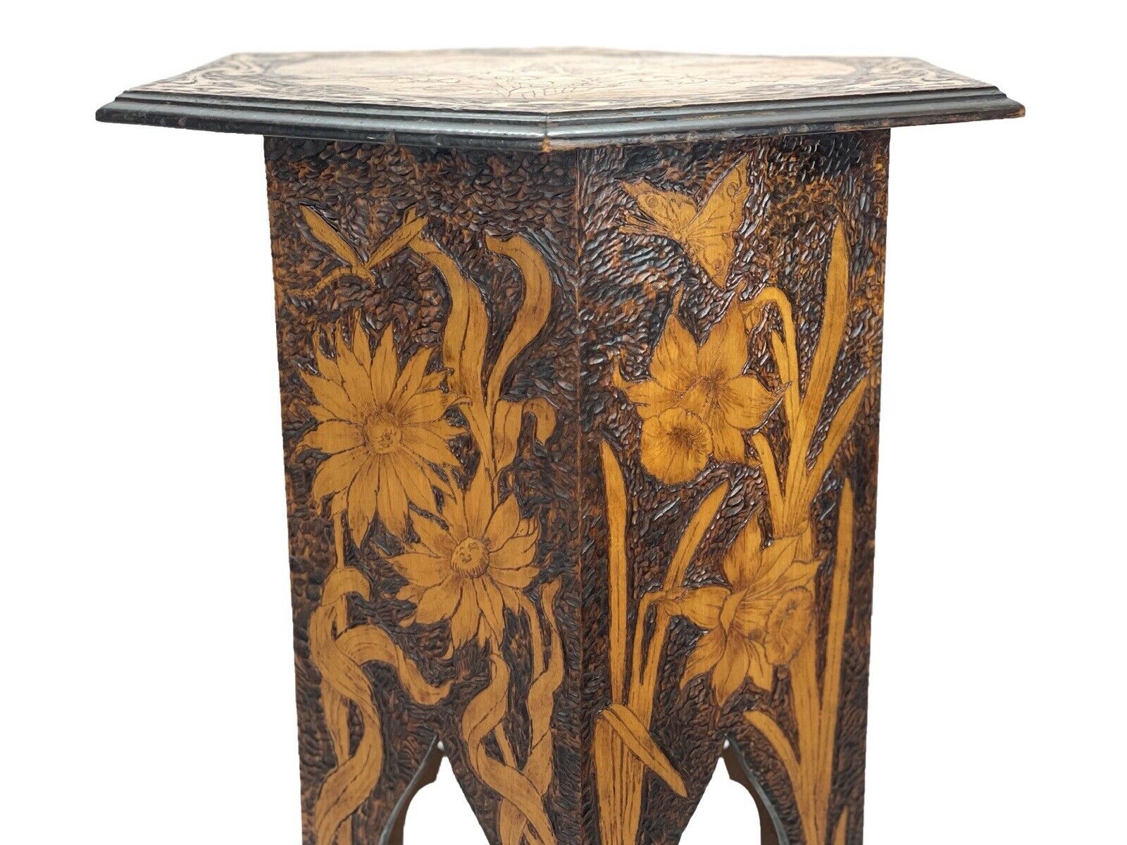 Art Nouveau, Pokerwork Hexagonal Side / Occasional Table
