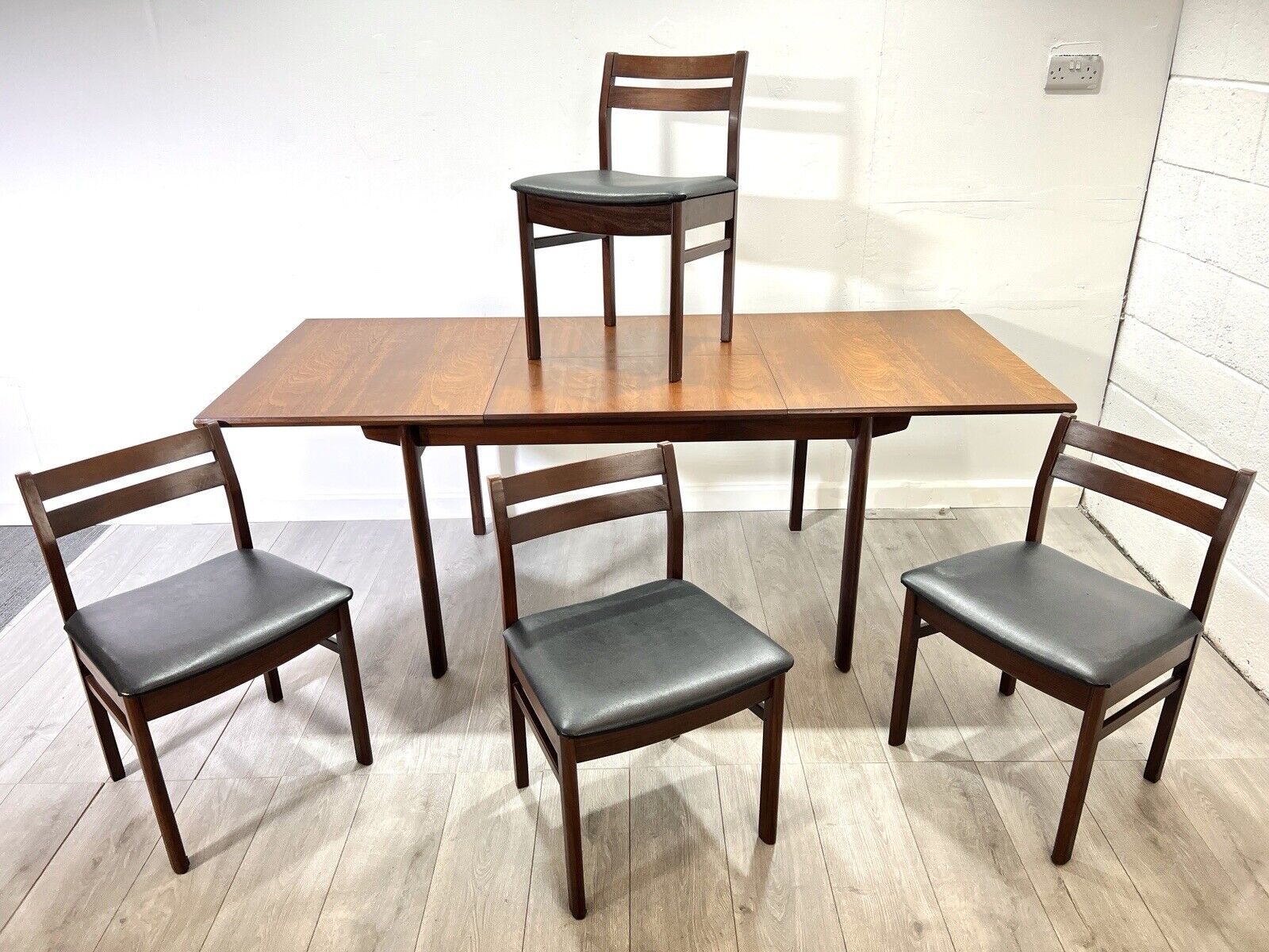 White & Newton, Mid Century Teak Extending Dining Table and 4 Dining Chairs